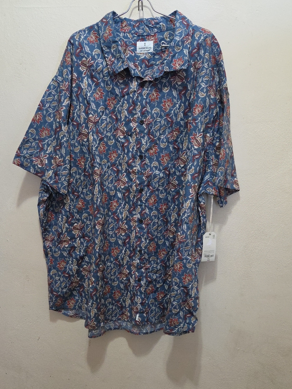 Casual Blue Floral Short-Sleeve Button-Down Shirt